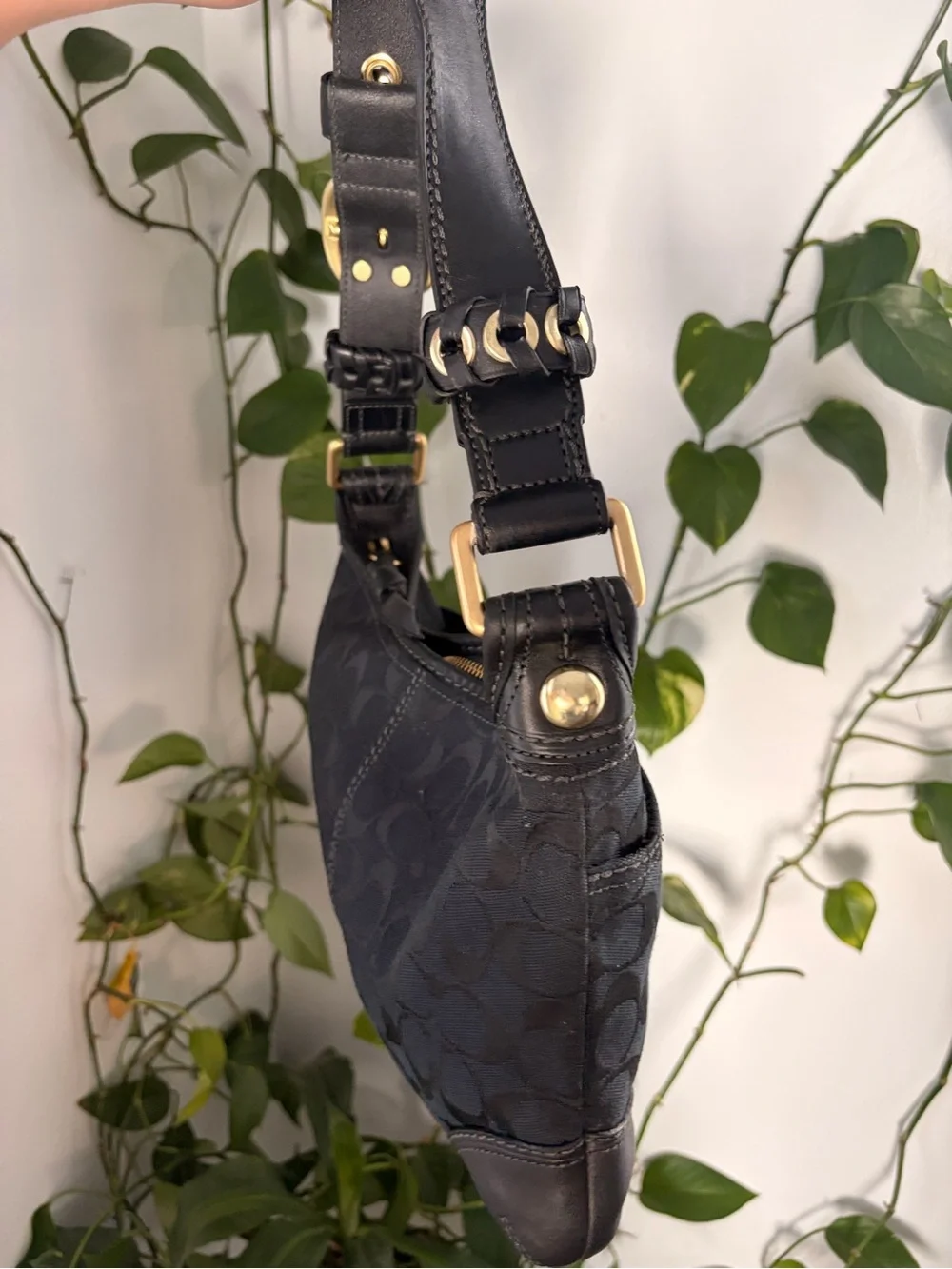 Coach Black Signature Jacquard Shoulder Bag with Gold-Tone Hardware
